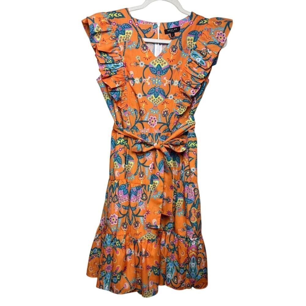 Beulah Style Orange Ruffle Mini Dress Sz. S